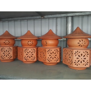 Đèn trụ cổng đất nung,đèn gốm sân vườn
