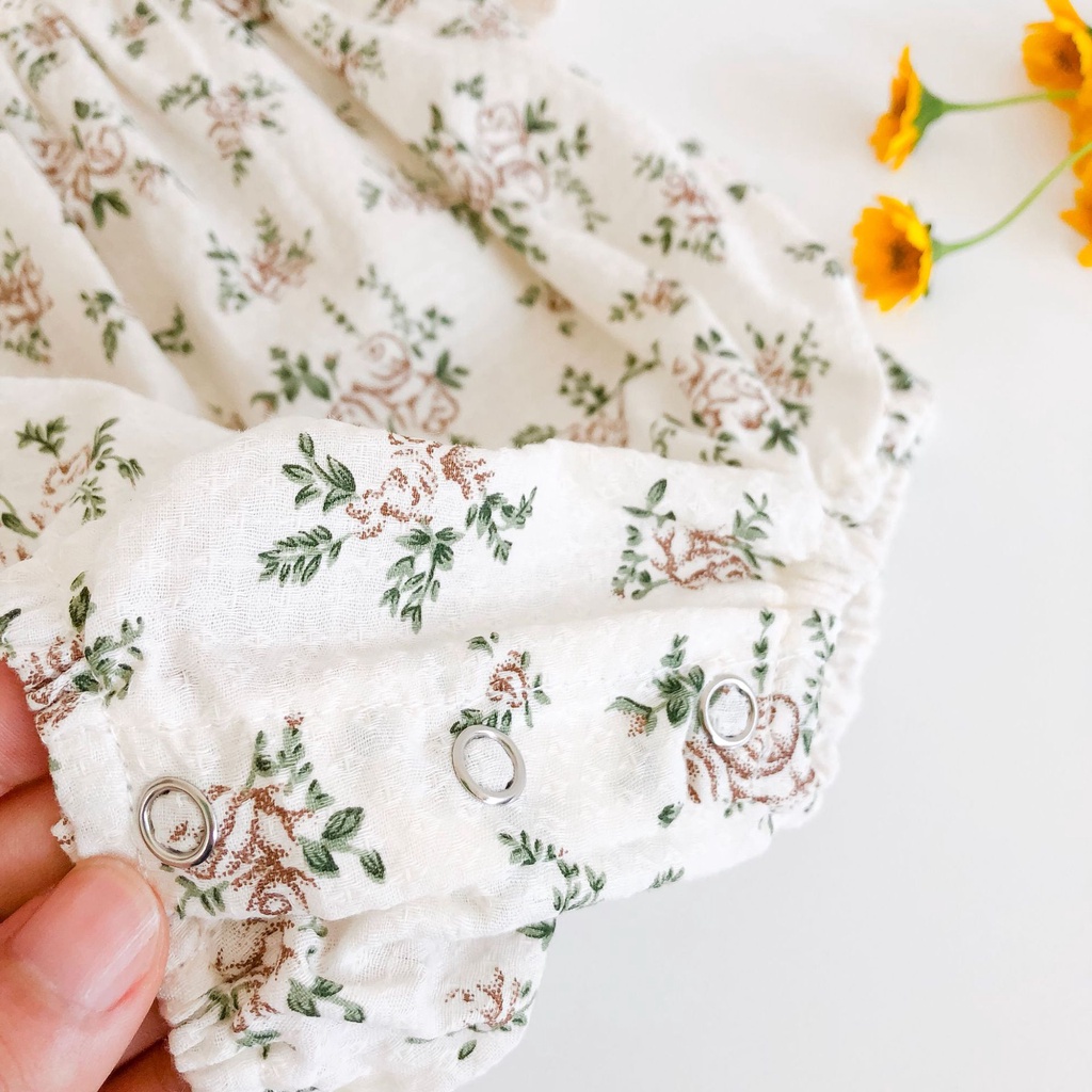 Set 2 món trang phục gồm áo liền quần và mũ họa tiết xinh xắn cho bé gái sơ sinh