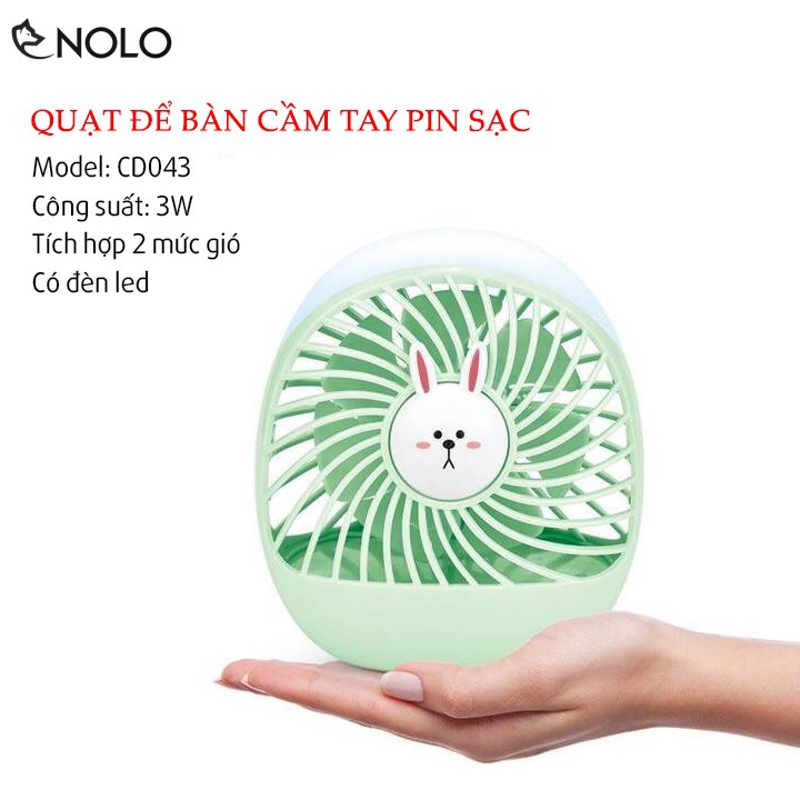 Quạt Để Bàn Cầm Tay Pin Sạc Changda Model CD043 Họa Tiết Hoạt Hình Ngẫu Nhiên Có 2 Mức Gió Công Suất 3W