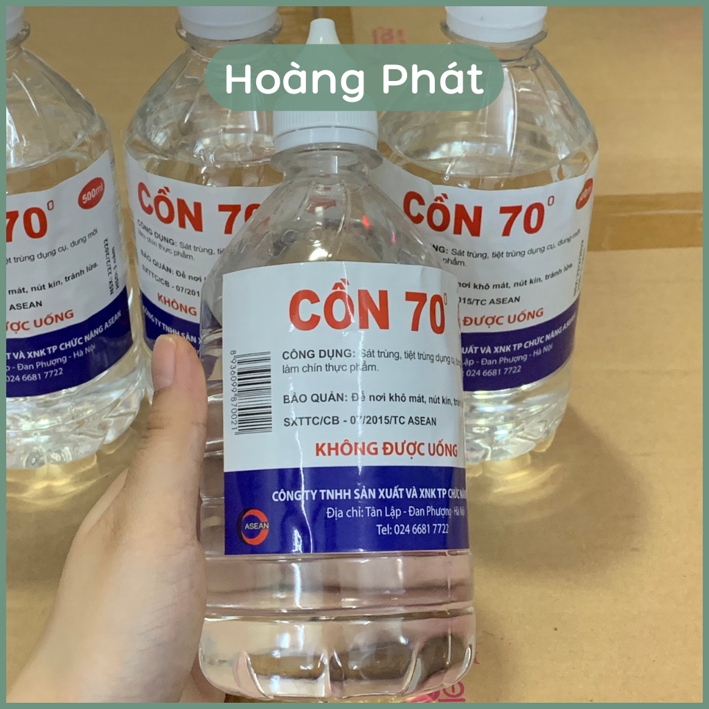 Cồn Y Tế 70 Độ Sát Khuẩn, Kháng Khuẩn, Thơm Nhẹ, Không Khô Da 500ml Có Vòi Xịt Hoàng Phát