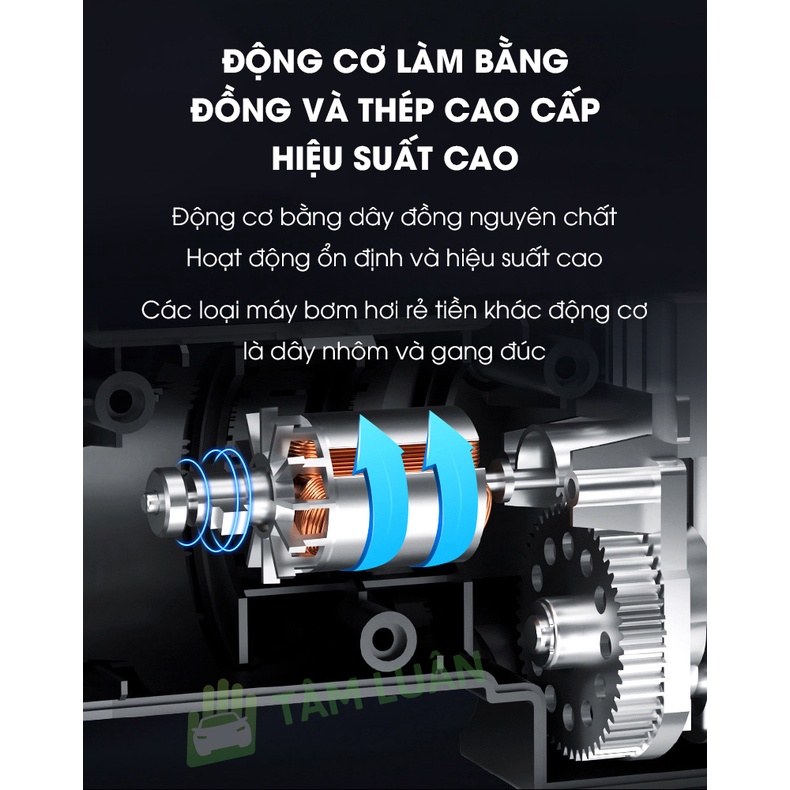 Bơm lốp ô tô Tâm Luân động cơ DÂY ĐỒNG có CHIP chống quả tải và ngắn mạch, công suất 120w