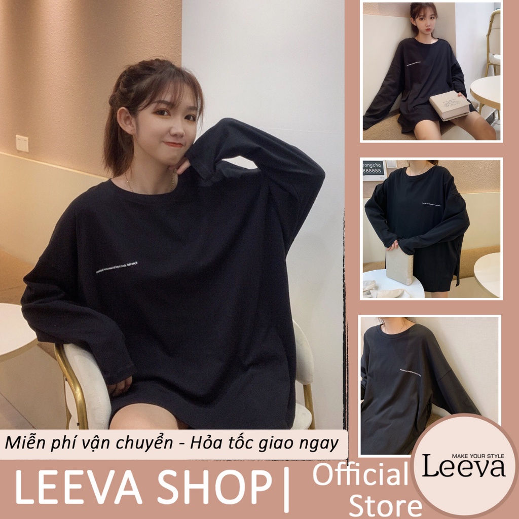 LEEVA - Áo thun tay dài xẻ tà form rộng unisex A037