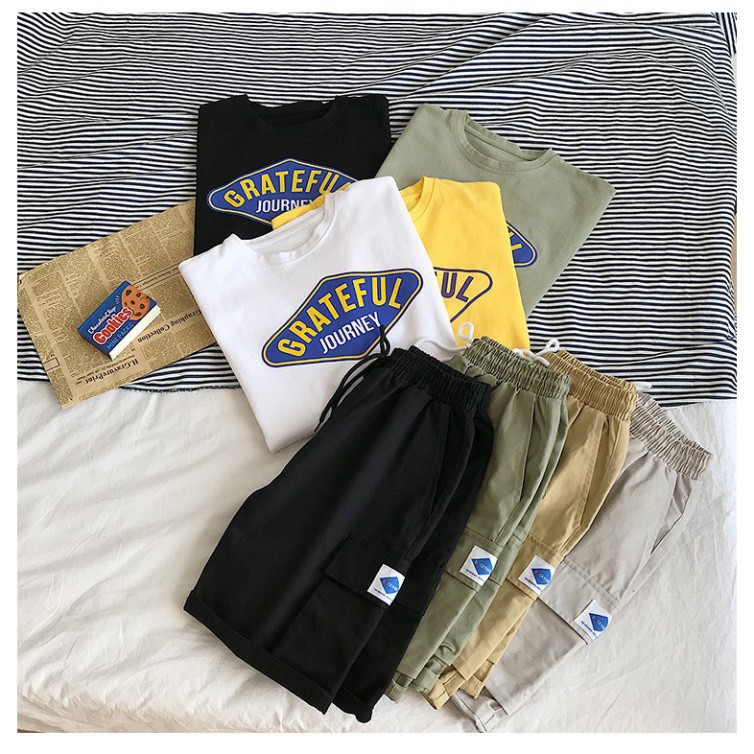 Bộ Quần Áo Nam Nữ Unisex GRATEFUL -Rew2021-  Bộ Thể Thao Unisex Áo Thun Nam Nữ Tay Lỡ Và Quần Kaki Túi Hộp