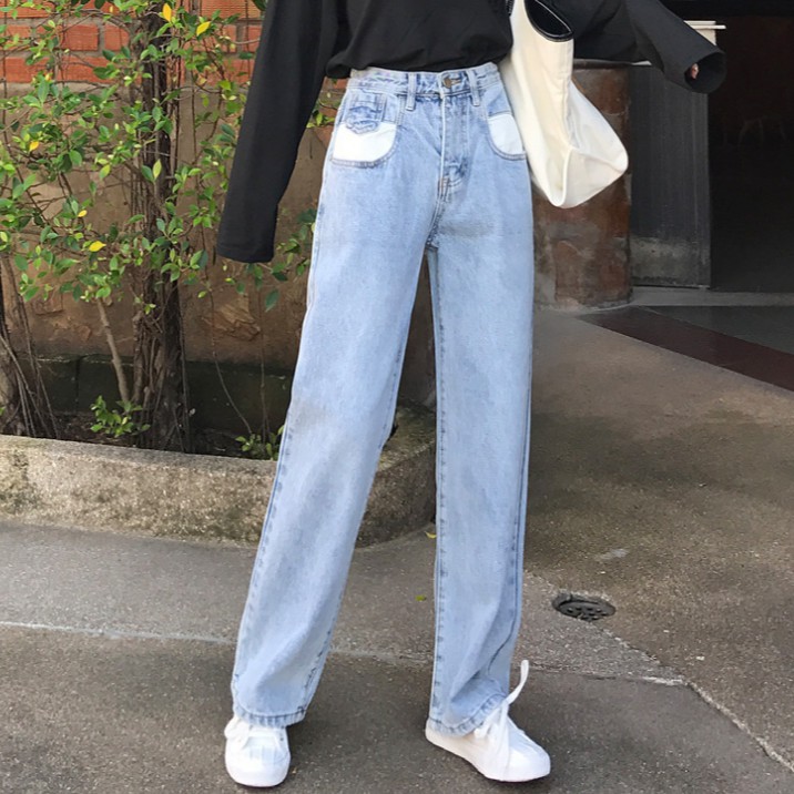 Quần jeans nữ ống rộng phong cách Hàn Quốc cá tính | BigBuy360 - bigbuy360.vn