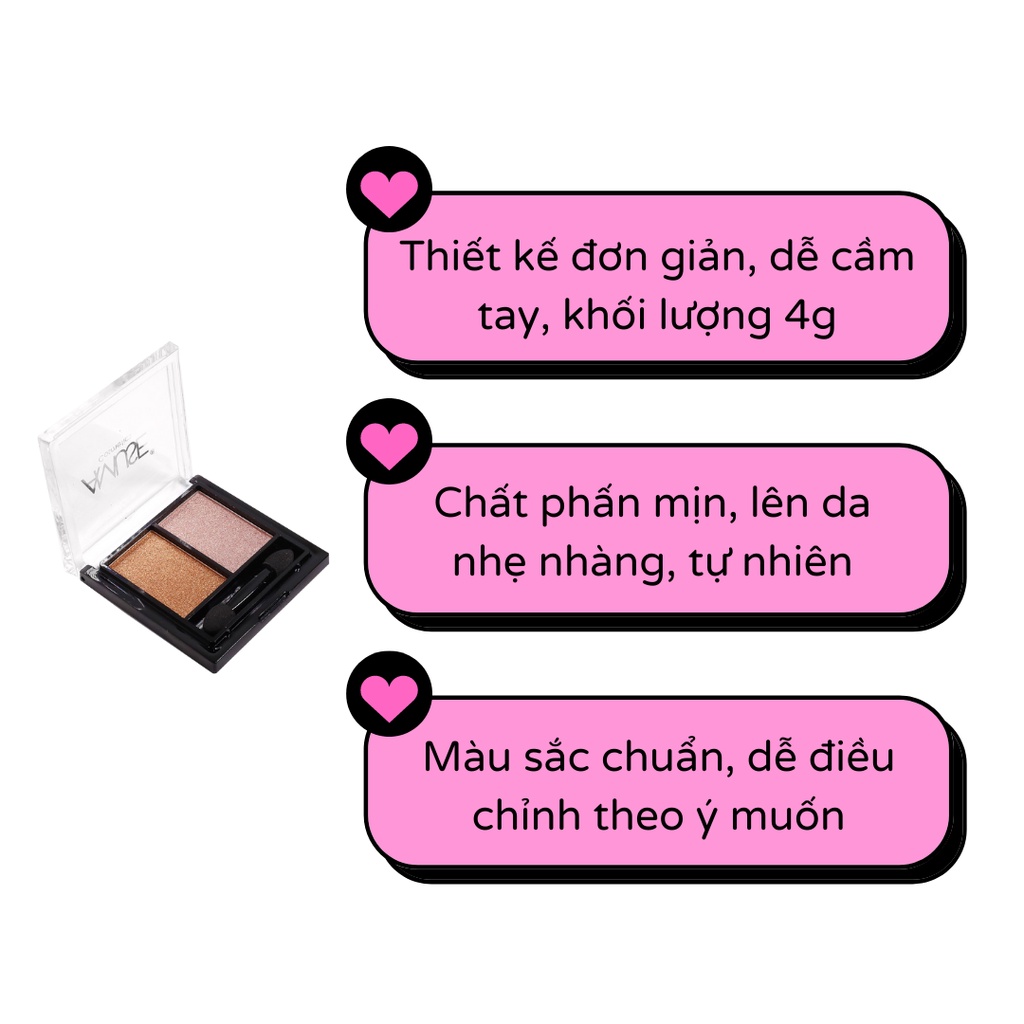 Phấn mắt nhũ 2 màu lấp lánh AMUSE DUO HIGHLIGHT 4g