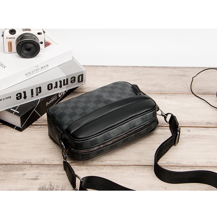 Túi Đeo Vai Nhỏ Cho Nam, Bằng Da Pu Màu Đen,Đeo Bên Hông Hàn Quốc, tx-0023