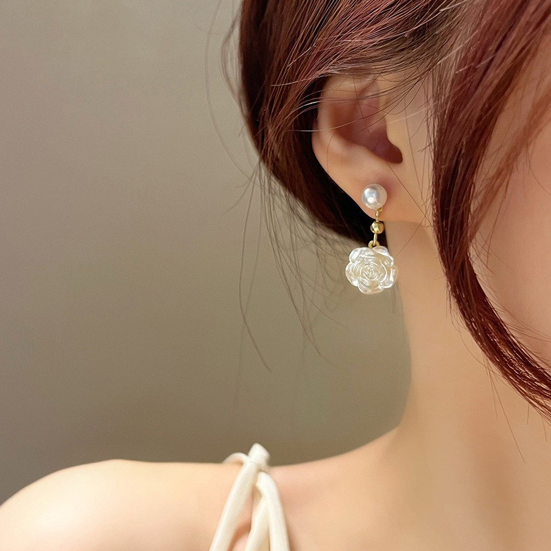 Bông Tai Hoa Hồng Đính Ngọc Trai Thời Trang Hàn Quốc Đơn Giản