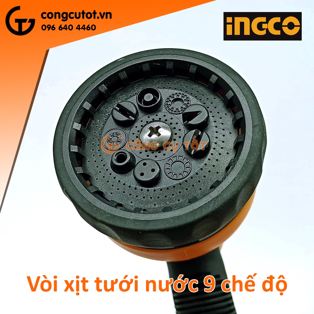 Vòi xịt tưới nước 9 chế độ Ingco HWSG092 tay nhựa TPR mềm