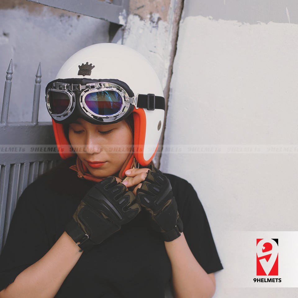 NÓN 3/4 ROYAL M20B - TRẮNG BÓNG LÓT CAM