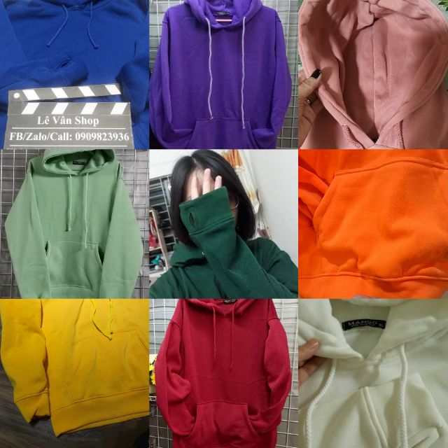 Áo hoodie basic (có 20 màu,tay xỏ ngón, nón 3 lớp)
