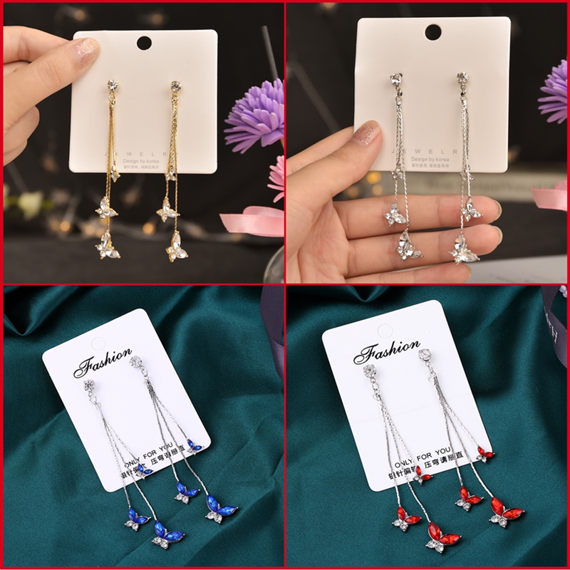 Hoa Tai Dáng Dài Hình Bướm Đính Đá Nhân Tạo Thời Trang