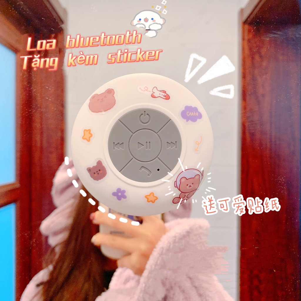 Loa Bluetooth Không Dây Chống Nước Tặng Kèm Sticker Dễ Thương Bas Cực Êm Gắn Nhà Tắm