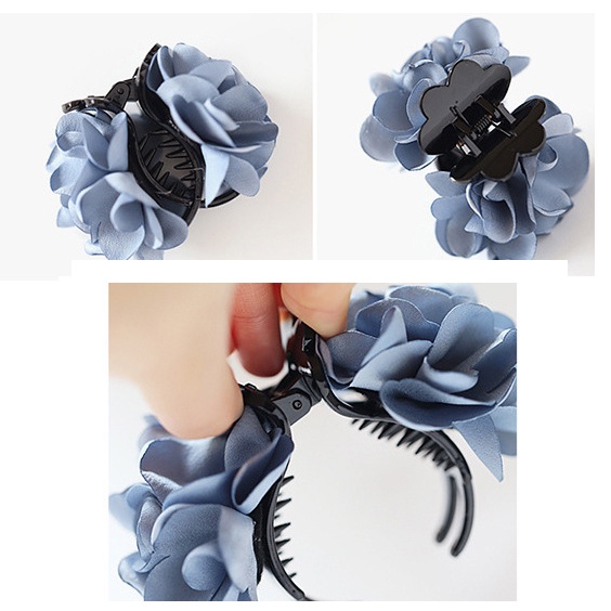Kẹp Tóc Càng Cua Đính Nơ Vải Lụa Chiffon Cỡ Lớn Họa Tiết Hoa Thời Trang Cho Nữ
