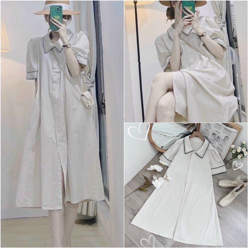 Đầm Suông Nude Cổ Sen Chạy Viền