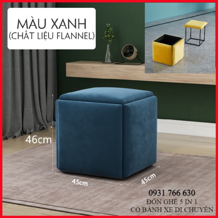 Ghế đôn nội thất phòng khách,Ghế đôn sofa hình vuông khối Rubick 5in1 có bánh xe di chuyển dễ dàng