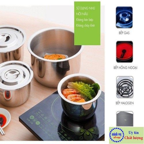 Nồi inox đáy từ Mishio 8 nồi tặng 3 kèm vỉ hấp thiết kế hiên đại tiết kiệm không gian