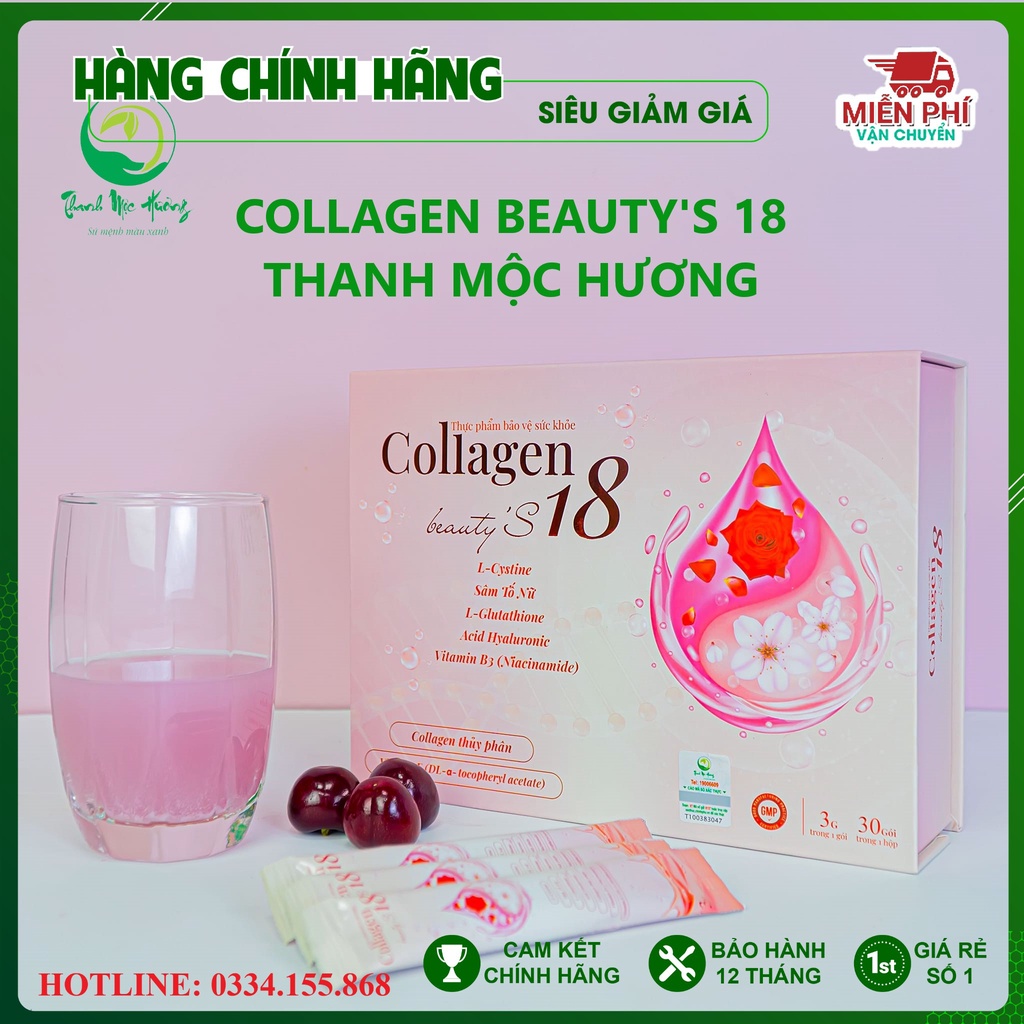 Collagen Thanh Mộc Hương Beauty's18 Dạng Bột Cốm Thủy Phân, Glutathion, Sâm Tố Nữ, Mờ Nám, Sáng Da, Ngừa Khô Hạn