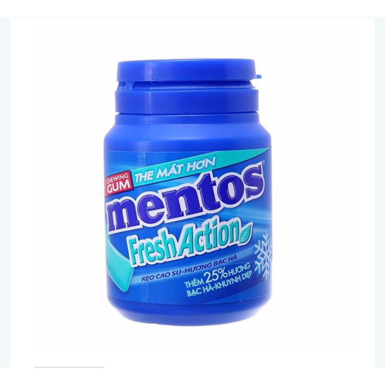 Kẹo gum Mentos Fresh Action hương bạc hà (56g/hũ)