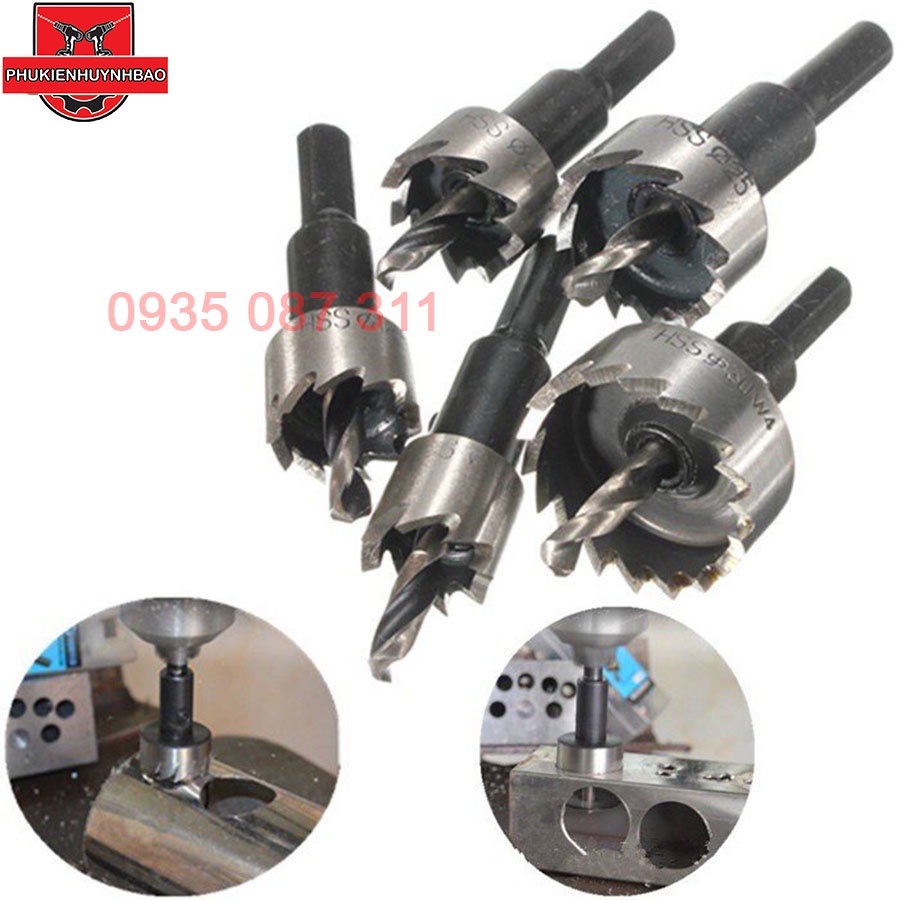 Bộ 5 Mũi Khoan Mũi Khoét Kim Loại Thép HSS 6542 Kích Thước 16-30mm Có Mũi Định Tâm