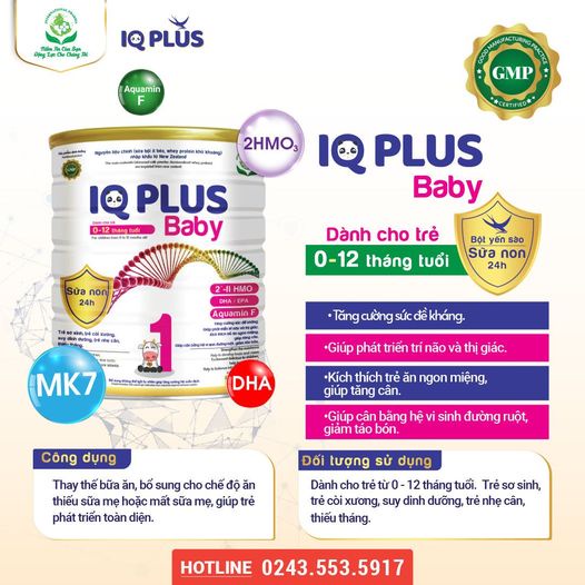 Sữa IQ Plus Baby 900g –Cho  trẻ sơ sinh còi xương, suy dinh dưỡng, trẻ nhẹ cân, thiếu tháng