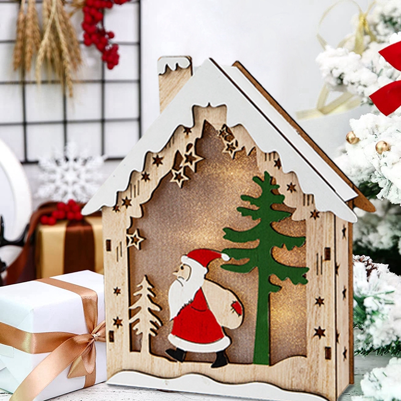 Đèn Led Hình Ngôi Nhà Gỗ Ông Già Noel / Người Tuyết Trang Trí Giáng Sinh