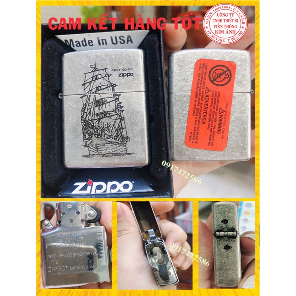 Vỏ BẬT LỬA ZIPPO BẠC GIẢ CỔ THUẬN BUỒM XUÔI GIÓ -HỘP QUẸT ZIPPO