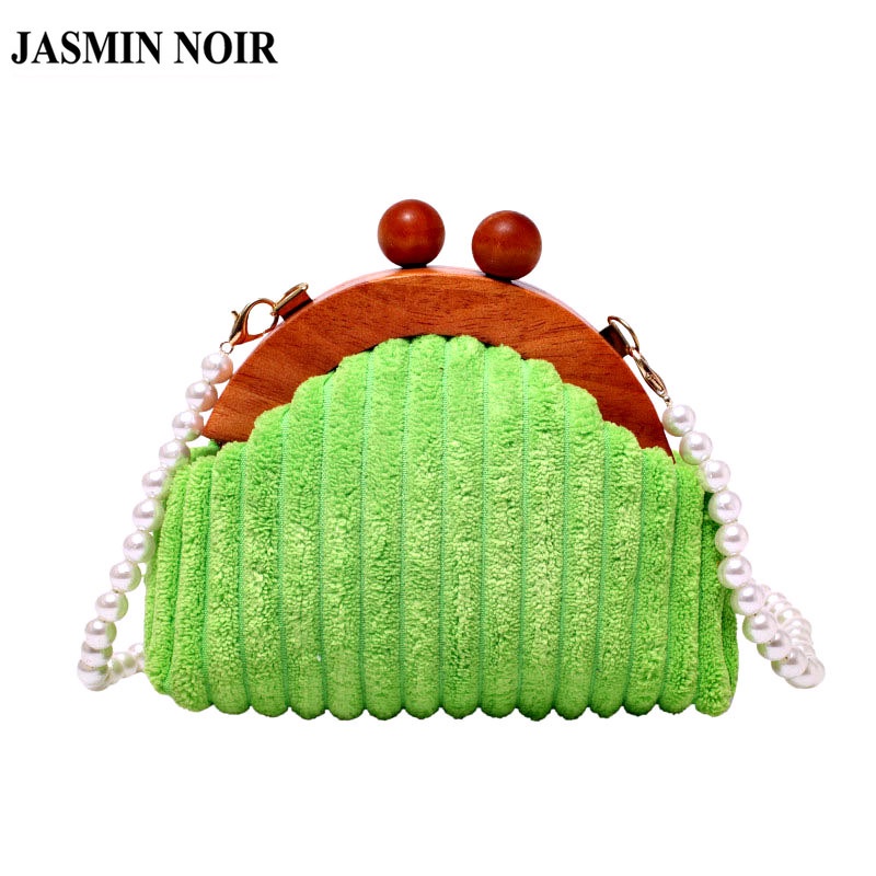 Túi Đeo JASMIN NOIR Chéo Mini Hình Vỏ Sò Vải Nhung Phối Nhung Đính Ngọc Trai Thời Trang Cho Nữ