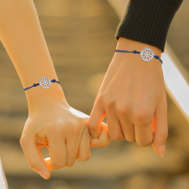 Flgo Vòng Tay Bện Bằng Thép Không Gỉ Hình Bánh Lái Xe Cho Gia Đình