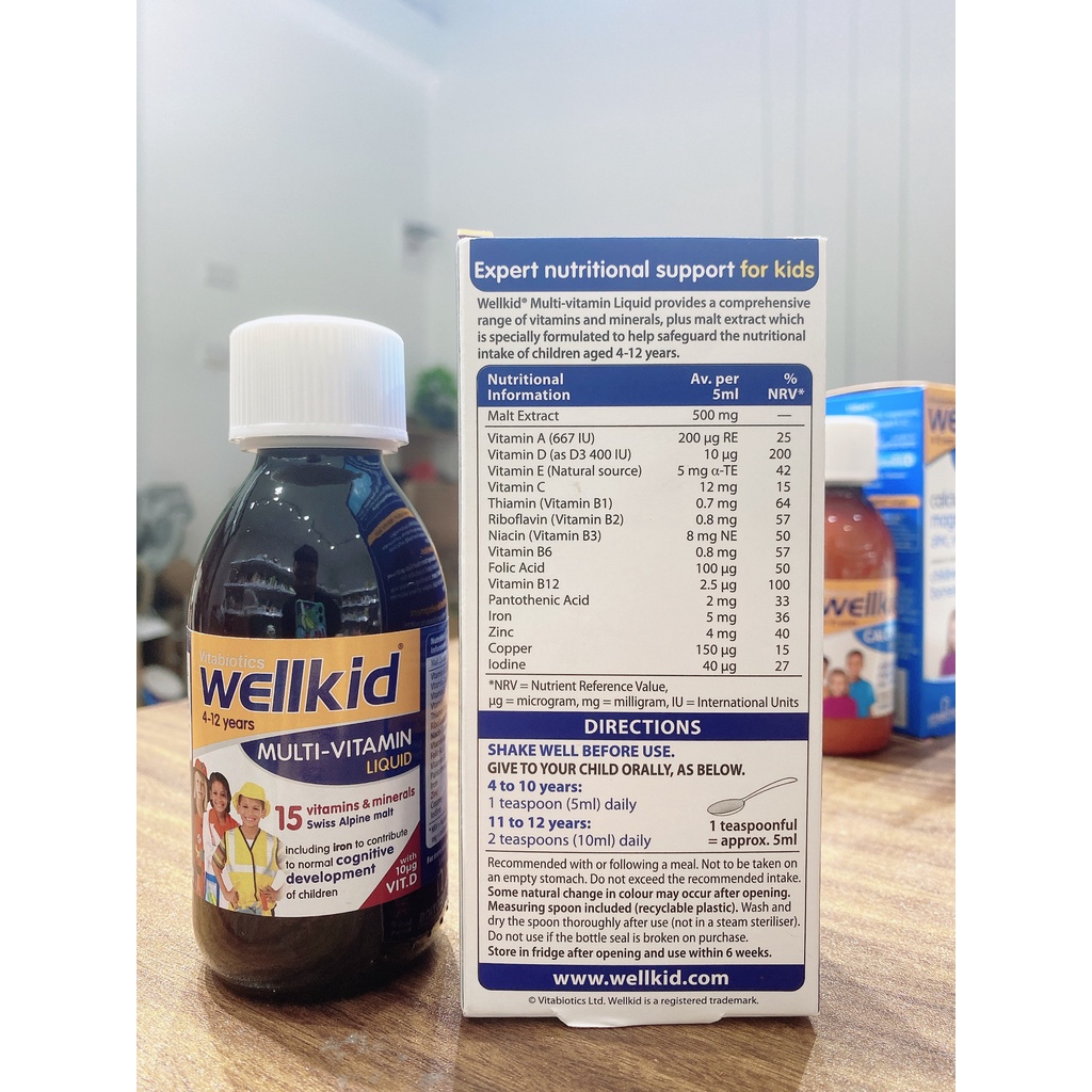 UK- Siro bổ sung vitamin D,canxi tăng chiều cao cho bé Wellkids lọ 150 ml