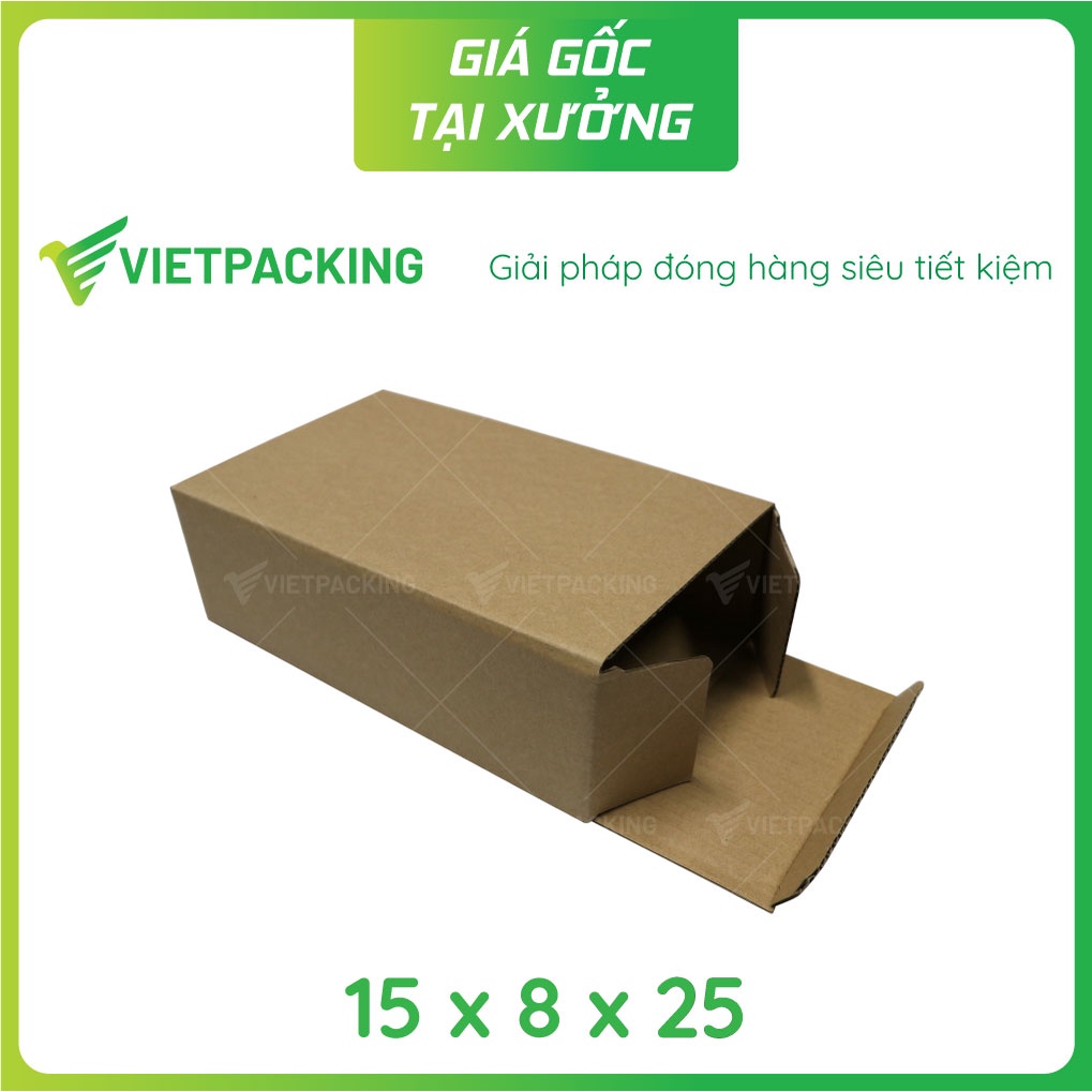 15x8x25 - 25 hộp carton nắp gài 2 đầu vuông vức, hộp chữ nhật V1008