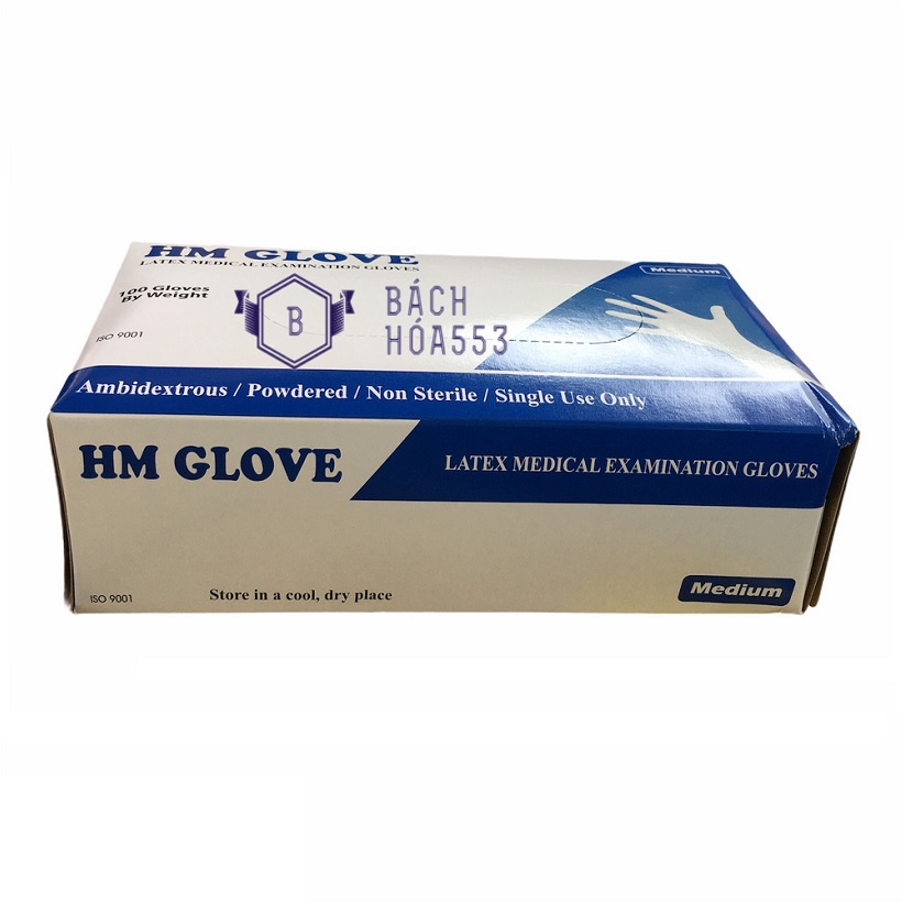 Hộp 50 đôi găng tay cao su y tế có bột HM GLOVE THAILAND Size M (Màu Trắng)