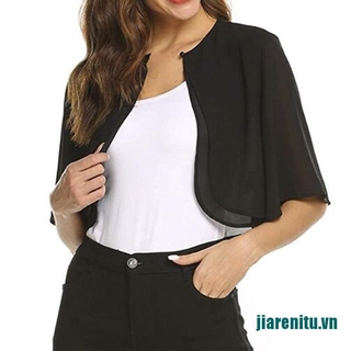 < Nitu > Áo Khoác Cardigan Chiffon Tay Ngắn Hở Trước Cho Nữ
