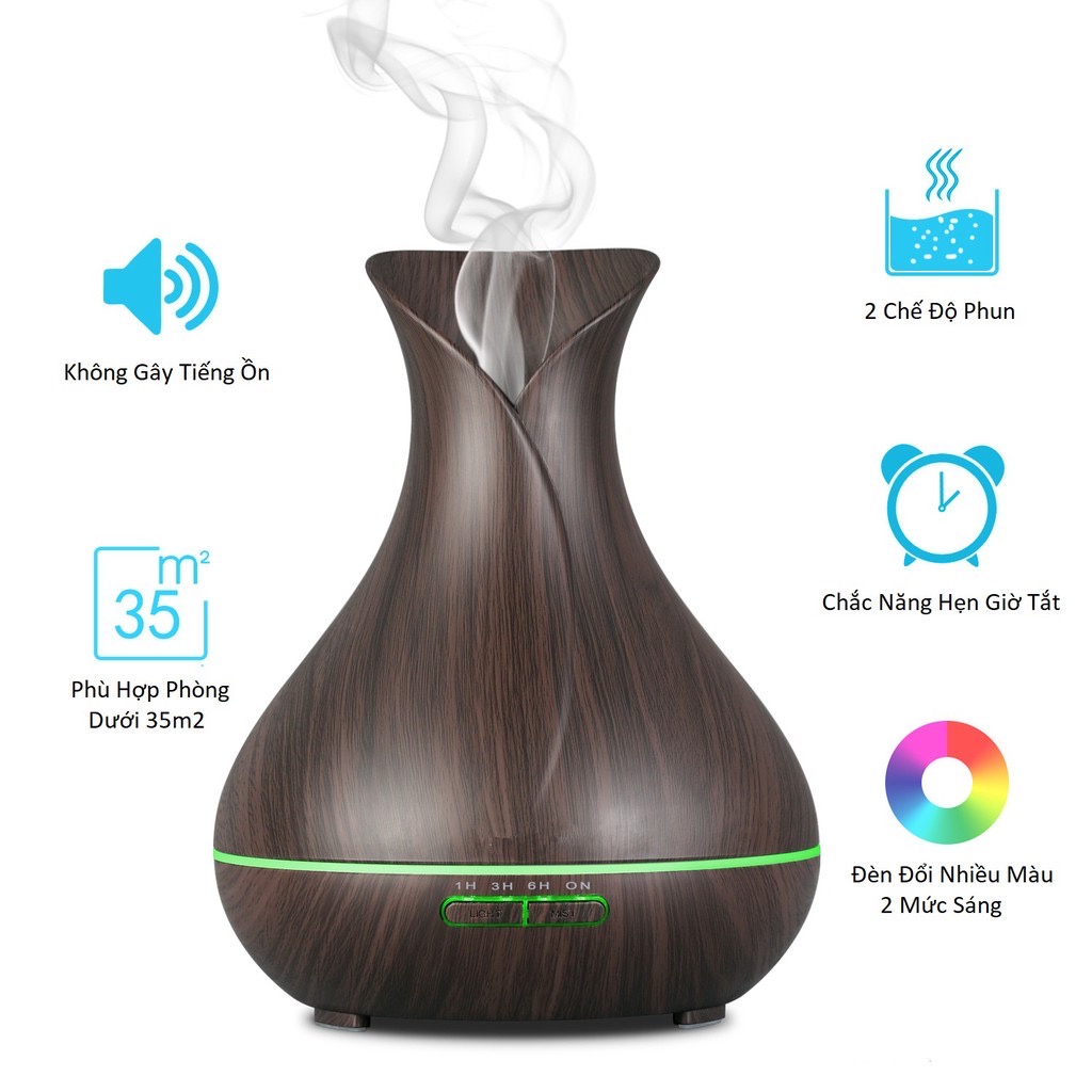 Máy Xông Tinh Dầu Đèn Xông Tinh Dầu Bình Hoa TuLip 550ml BH 18 Tháng