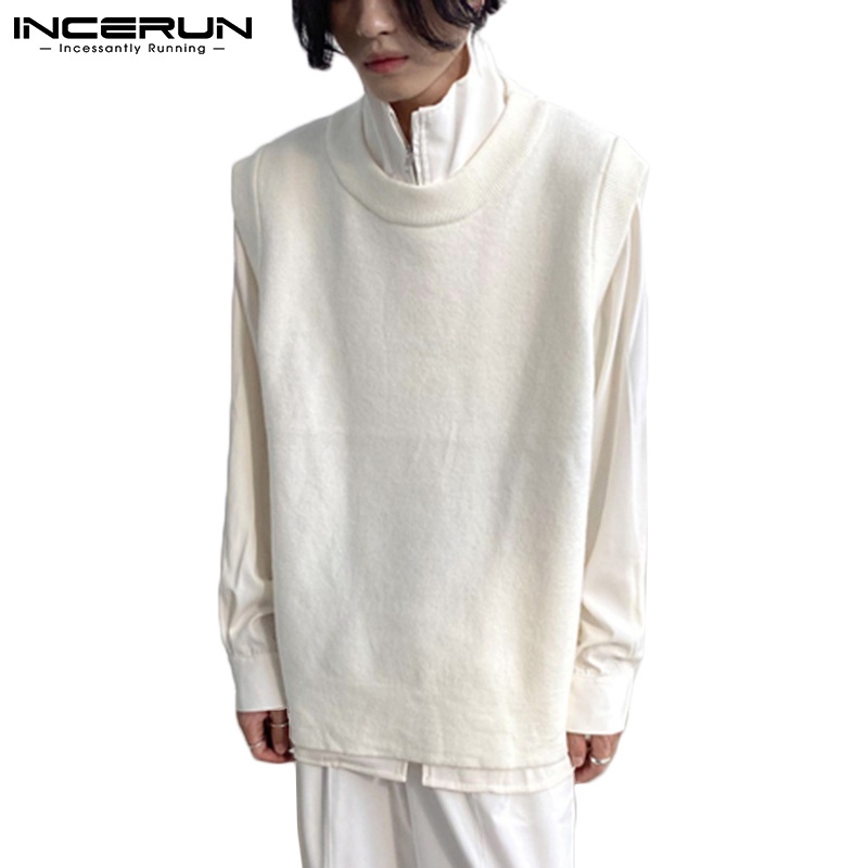 Áo sweater INCERUN dệt kim không tay màu trơn thời trang cho nam