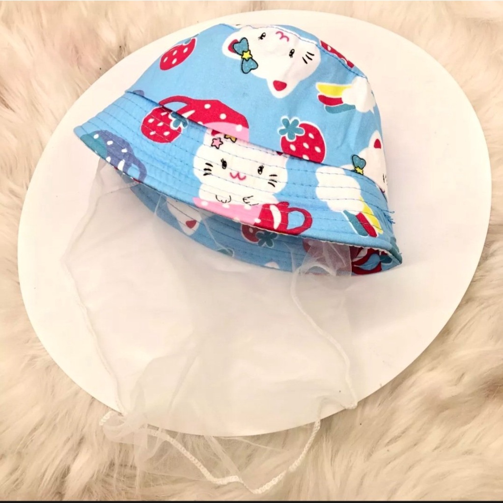 Mũ bo kèm khăn voan hoạt hình kitty bé gái