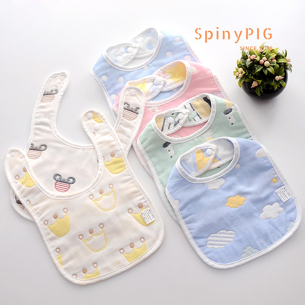 Set 3 khăn yếm vuông 6 lớp có cúc bấm cho bé mềm mại nhiều hoạ tiết