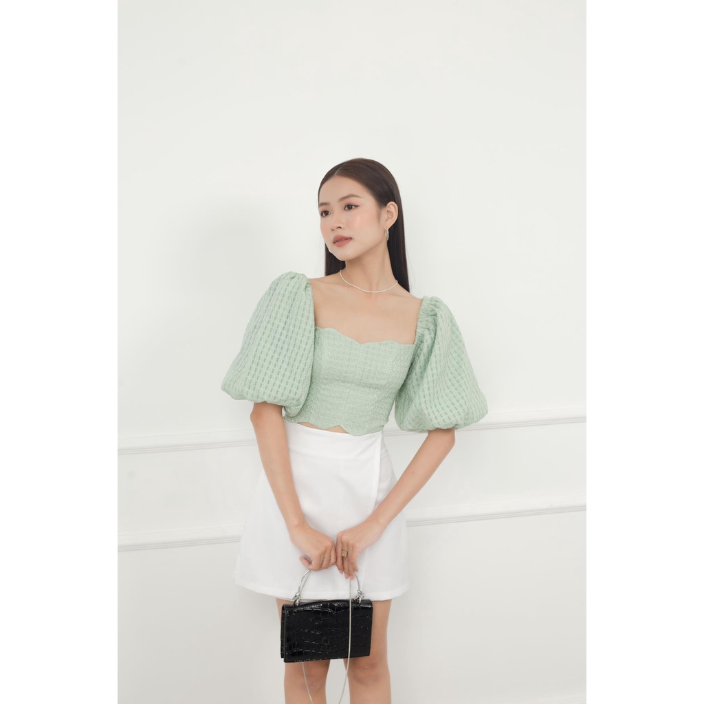 GOÛT DE JUN - Áo Croptop gợn sóng tay bồng - Gonie Top