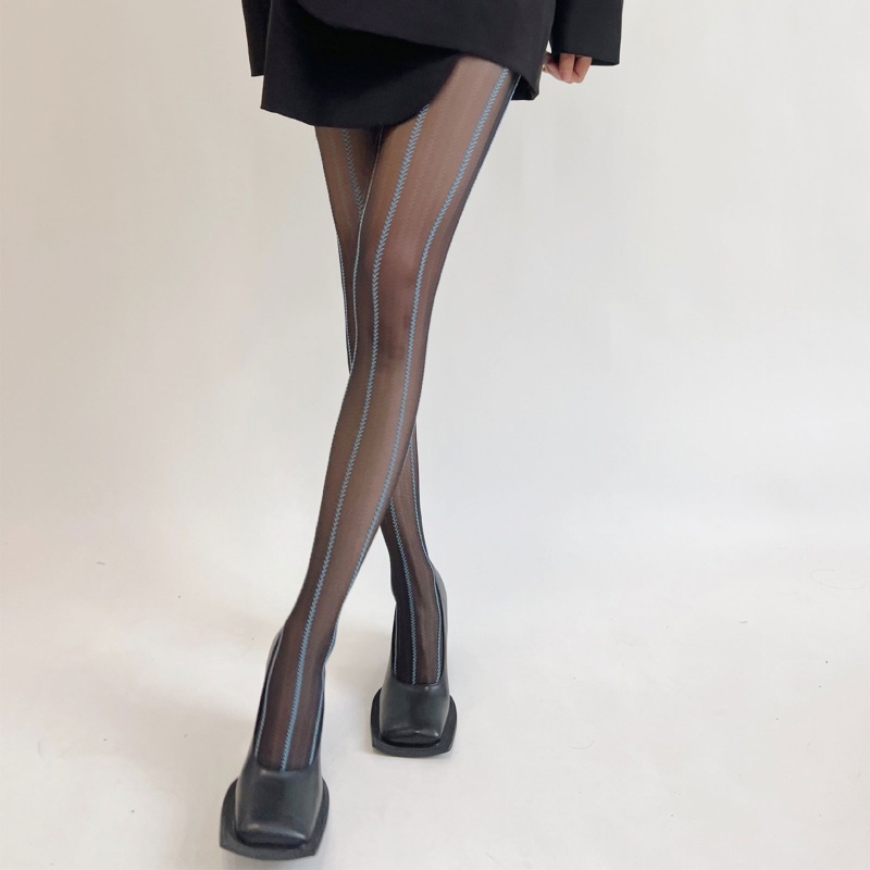 Xixi Quần Tất Mỏng Xuyên Thấu Họa Tiết Kẻ Sọc Chất Liệu Lụa Mỏng Màu Sắc Tương Phản Thời Trang Quyến Rũ Cho Nữ