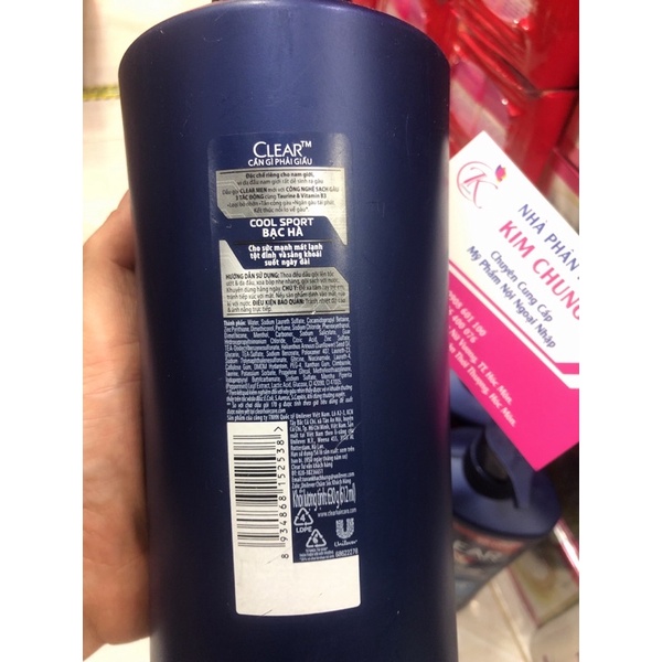 Dầu gội sạch gàu Clear Men Cool Sport 630g