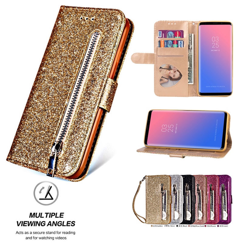 Bao Da Điện Thoại Nắp Lật Kèm Ngăn Đựng Thẻ Có Khóa Kéo Cho Samsung Galaxy S22 Plus Ultra A13 A53 A33 A73 5G Ốp