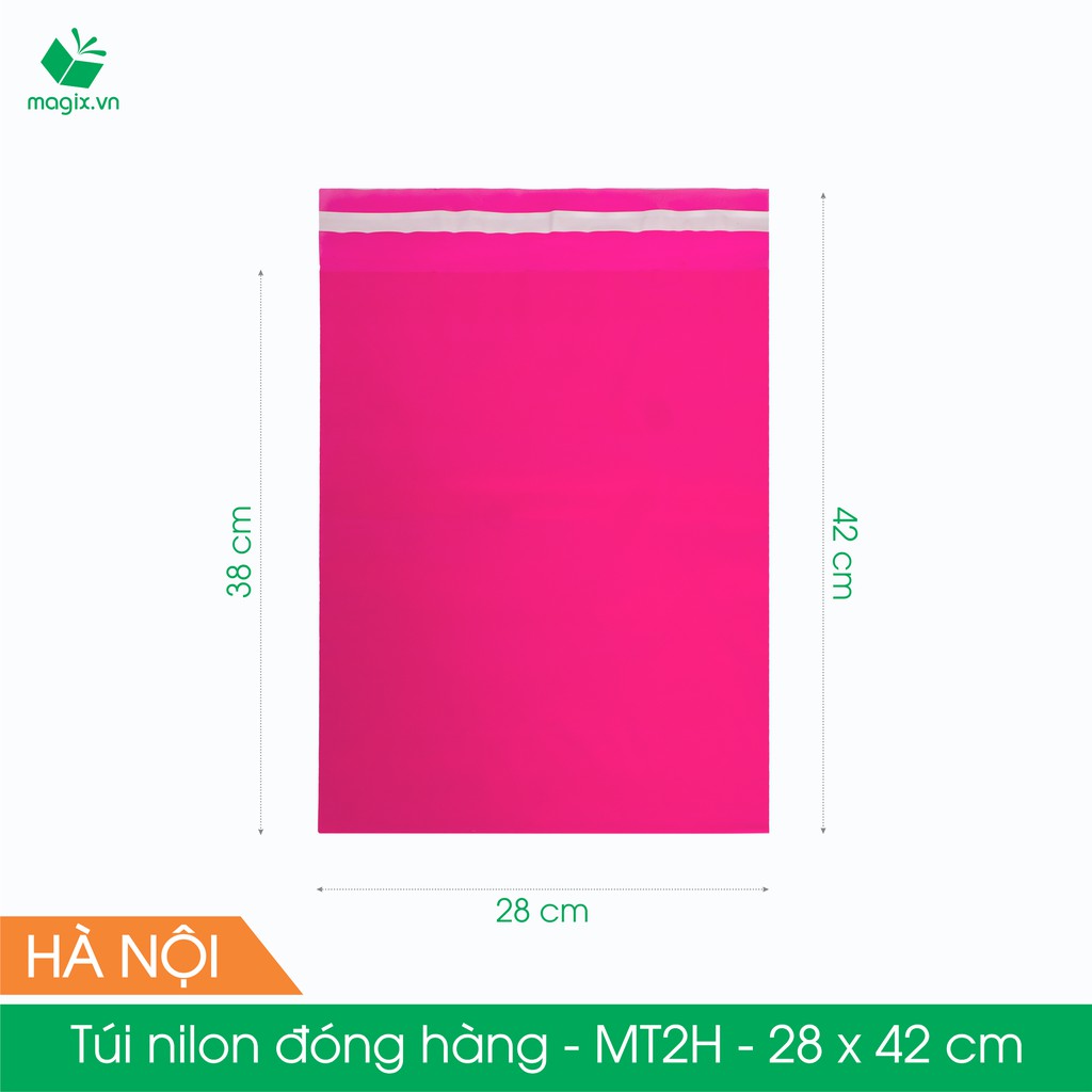 MT2H - 28x42 cm - Túi nilon gói hàng - 100 túi niêm phong đóng hàng màu hồng