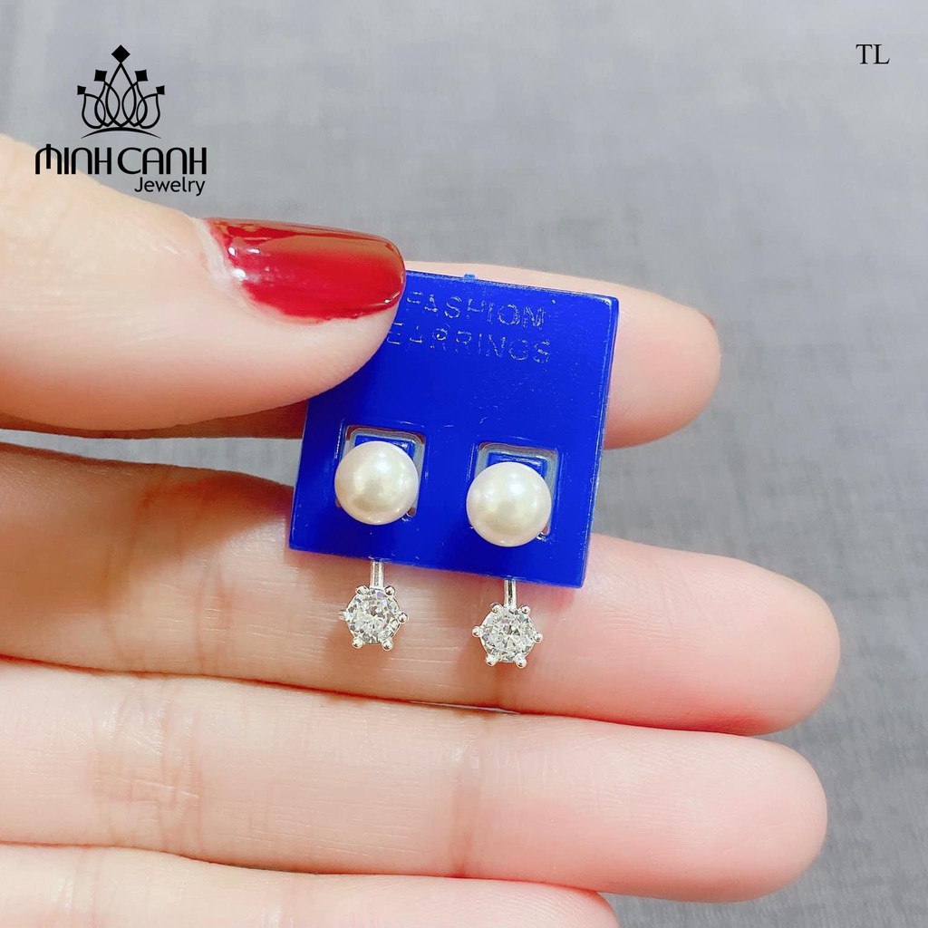 Khuyên Tai Bạc Nữ Trai Nhân Tạo Treo Đá Phong Cách Hàn Quốc - Minh Canh Jewelry