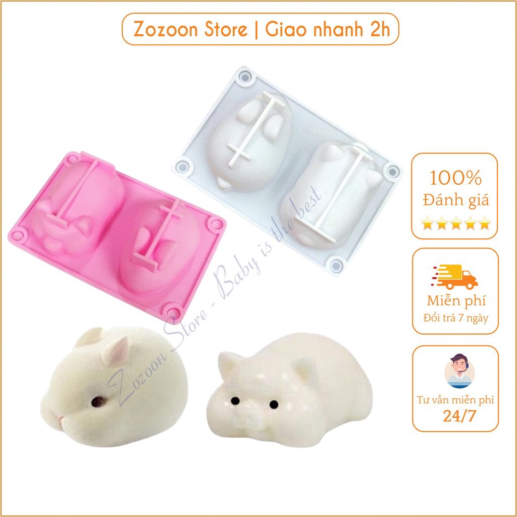 Khuôn silicon làm bánh, làm Pudding, làm rau câu, làm đậu hũ cho bé ăn dặm hình heo thỏ dễ thương - Zozoon Store