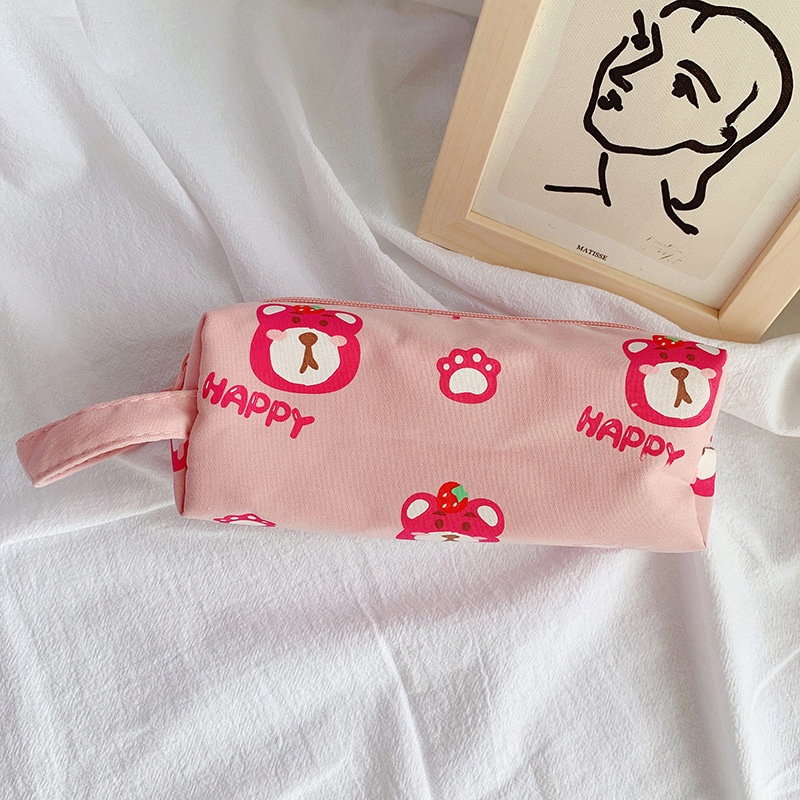 Túi đựng bút chì dung tích lớn họa tiết gấu dâu tây dễ thương