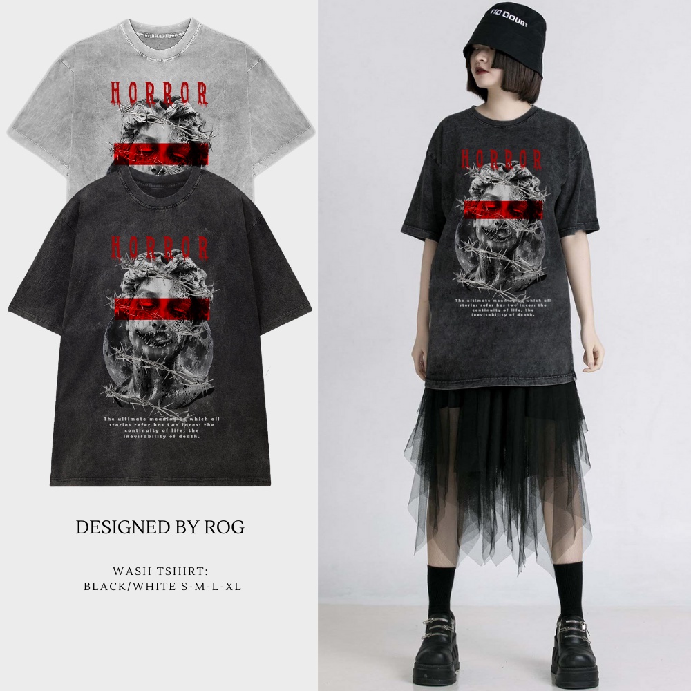Áo thun tay lỡ unisex local brand ROG , áo phông Form Rộng Oversize Cổ Tròn HORROR