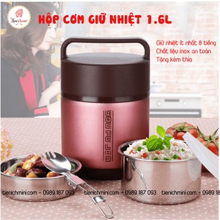 Hộp Cơm Giữ Nhiệt Inox Cao Cấp Dung tích 1.6L - 3 Ngăn - Giữ Nhiệt 8 Tiếng - Tặng Kèm Thìa