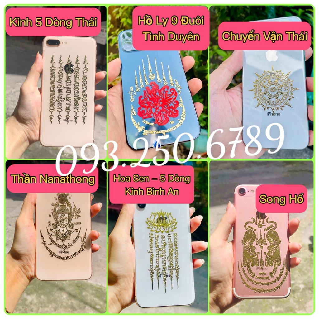 Miếng dán Điện Thoại Thái Lan HỒ LY 9 ĐUÔI - KINH 5 DÒNG HOA SEN - PHÉP CHUYỂN VẬN Đẹp Lung Linh Phù điện thoại