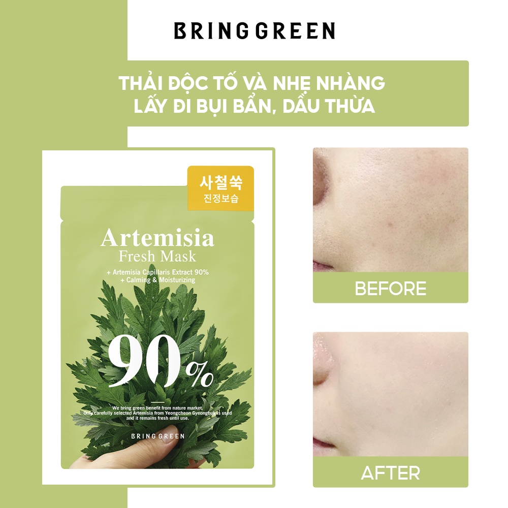 Mặt Nạ Ngải Cứu Dưỡng Da Bring Green ARTEMISIA 90% Fresh Mask 20g (10pcs)