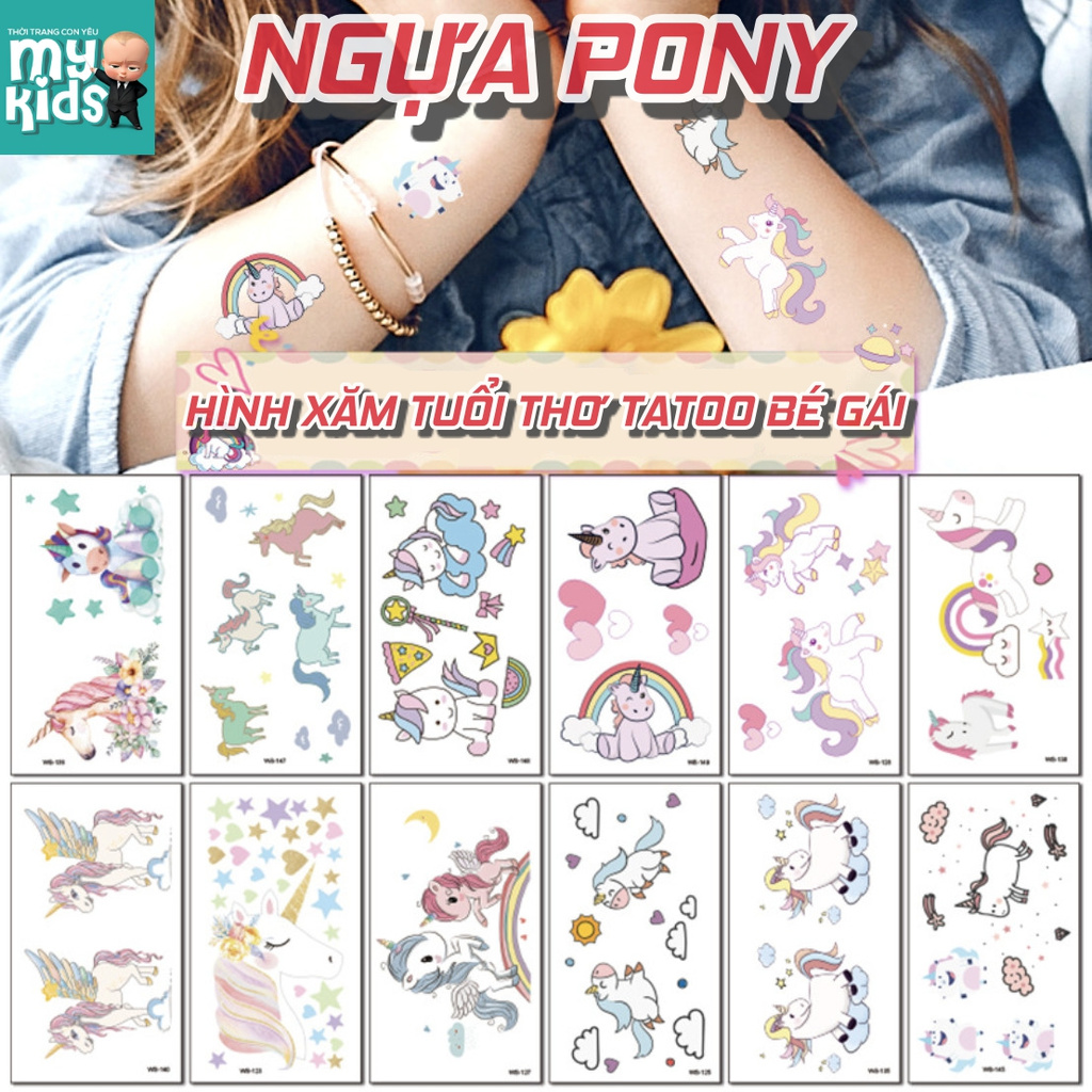 Sticker hình xăm dán tuổi thơ TATOO NGỰA PONY UNICORN đồ chơi cho bé gái BỘ SƯU TẬP 2