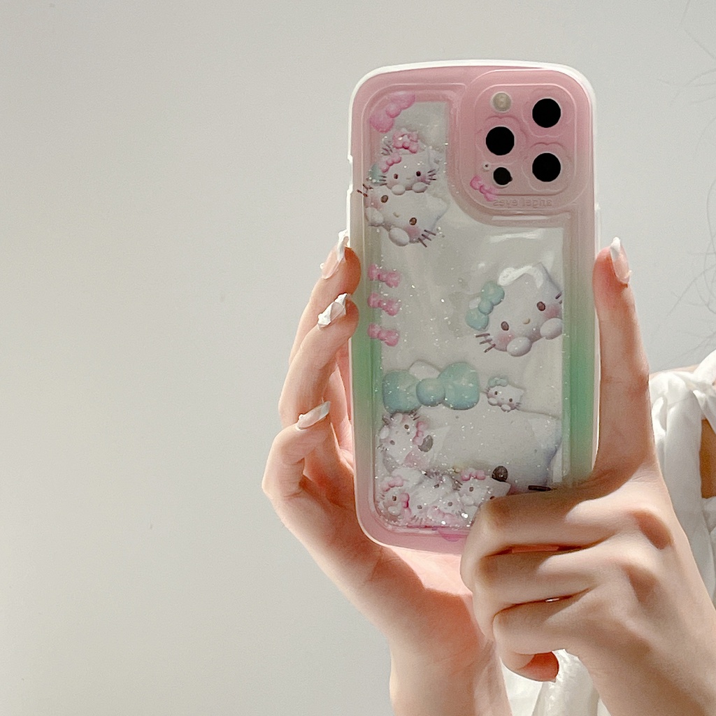 Ốp Điện Thoại Dẻo Họa Tiết Hoạt Hình Chú Mèo Kèm Nước Kim Tuyến Cho iPhone 14 / 13 / 12PRO MAX / 11 / 13PRO MAX